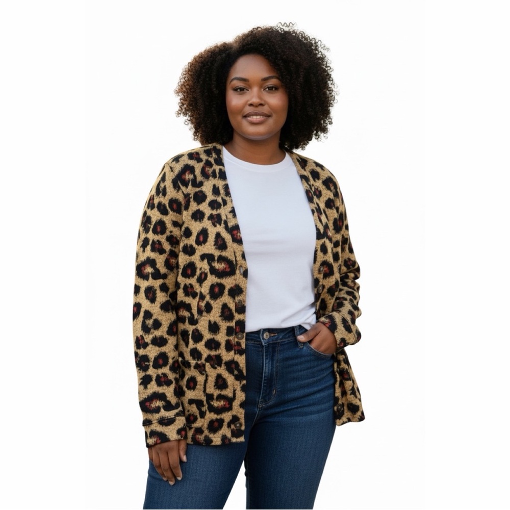 Junk Food Clothing Olivia Leopard Print Cardigan XXL‎ NWT